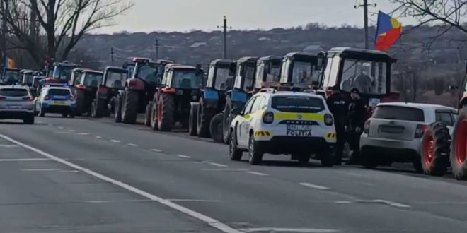 Vama Leușeni este blocată de agricultori